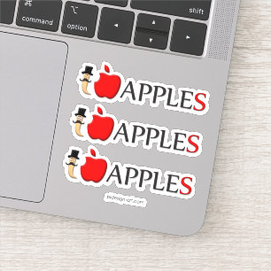 Sticker J'aime les pommes drôles ver avec la moustache