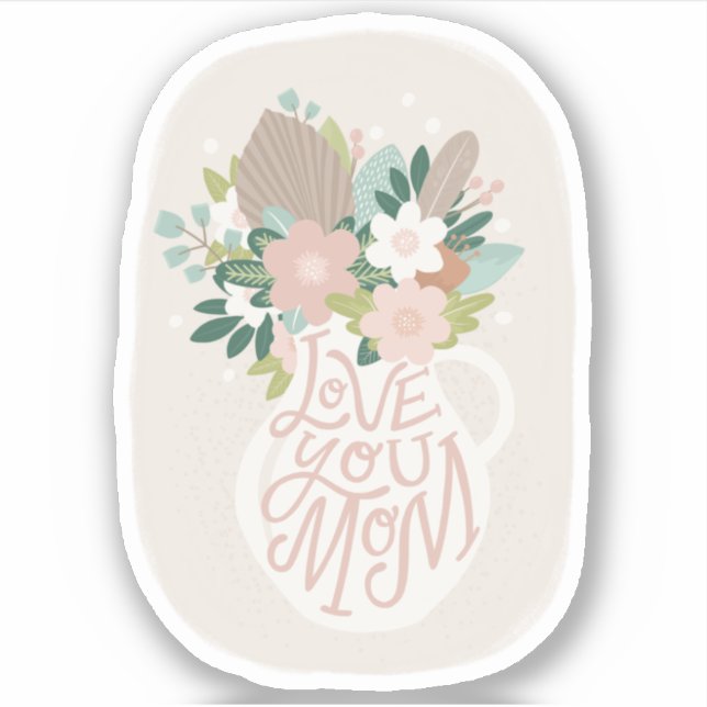 Sticker J'aime maman. Mignonne lettre florale aux mères jo (Devant)