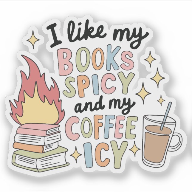 Sticker J'aime mes livres épicés et mon café glacé (Devant)