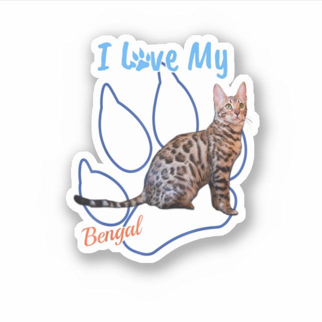 Sticker J'aime mon Bengale meilleur Amoureux des chats Emp (Devant)