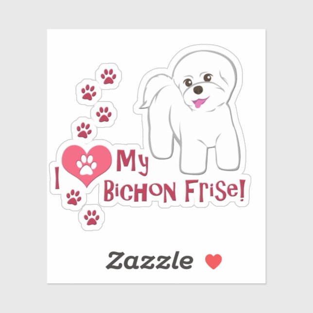 Sticker J'Aime Mon Bichon Frise ! (Feuille)