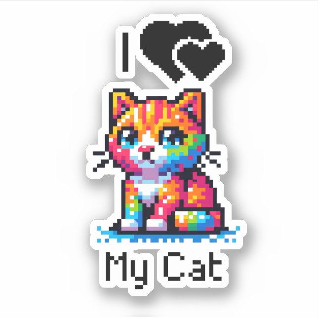 Sticker J'Aime Mon Chat | Pixel Art (Devant)