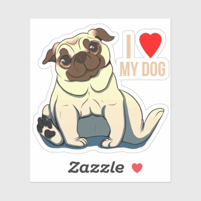 Sticker J'Aime Mon Chien (Feuille)