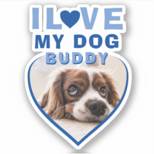 Sticker J'aime mon chien Blue Heart Photo Nom de l'animal
