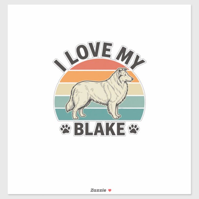 Sticker J'aime mon design de gravure rétro de chien Blake_ (Feuille)