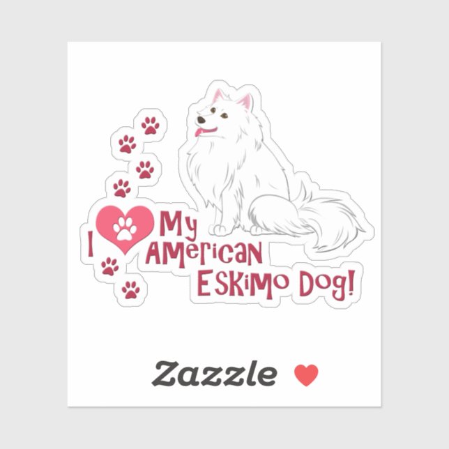 Sticker J'Aime Mon Esquimau Américain Chien ! (Feuille)