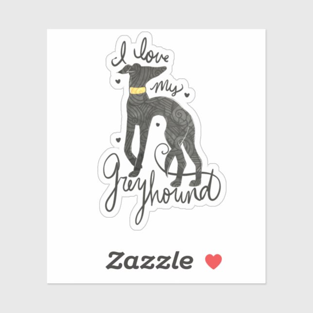 Sticker J'aime mon greyhound (Feuille)
