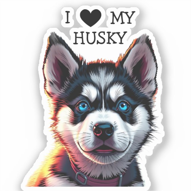 Sticker J'Aime Mon Husky (Recto)