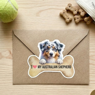 Sticker J'aime mon os pour chien berger australien bleu me