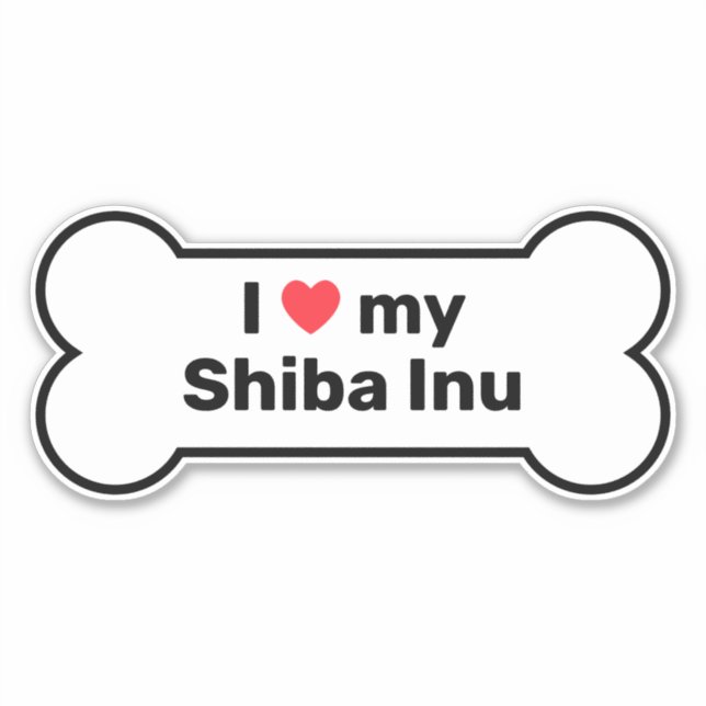 Sticker J'Aime Mon Shiba Inu Petit Blanc Personnalisé Chie (Devant)