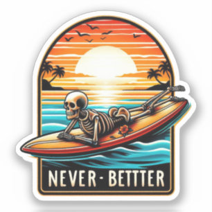 Sticker Jamais mieux - Squelette Surf Sunset Wave