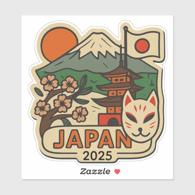 Sticker Japan Travel Design with Custom Year (Feuille)
