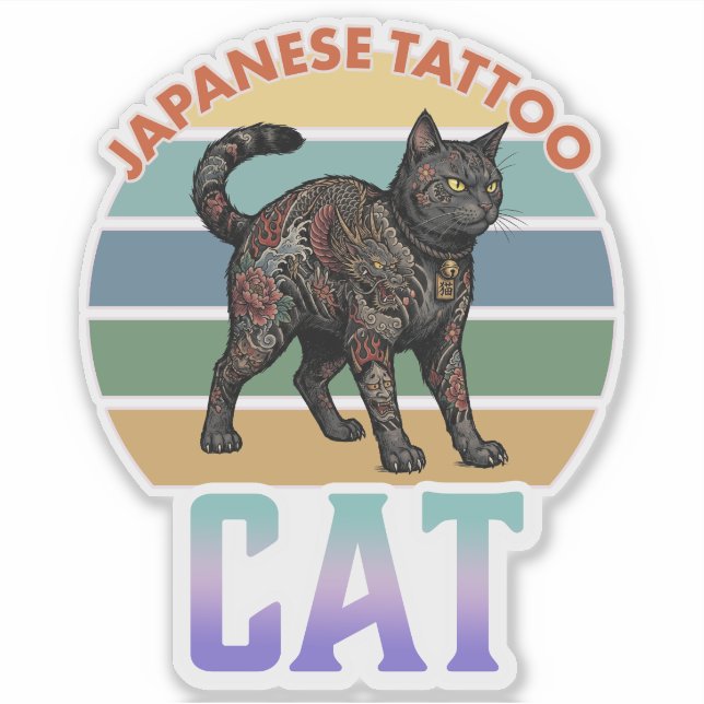 Sticker Japanese tattoo cat -irezumi- (Devant)