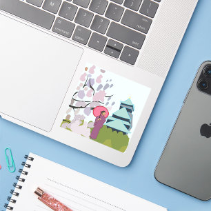 Sticker Japon Cherry Blossom Geisha Kimono Japon