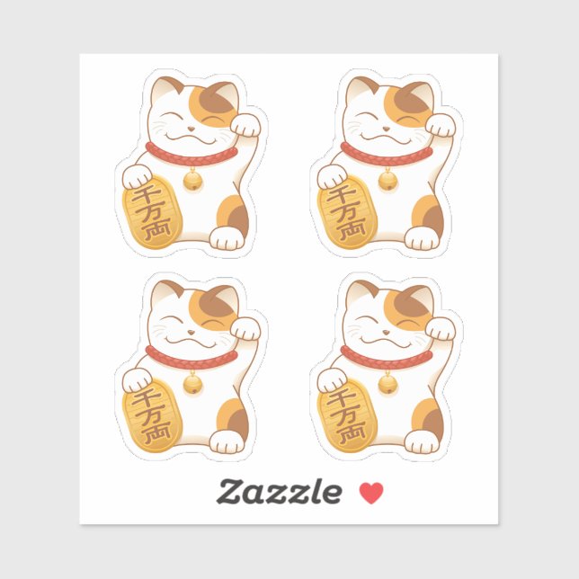 Sticker Japonais Lucky Calico Chat, Maneki Neko, Ensemble  (Feuille)