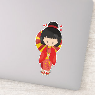 Sticker Japonaise, Japon, fille mignonne, Kimono rouge