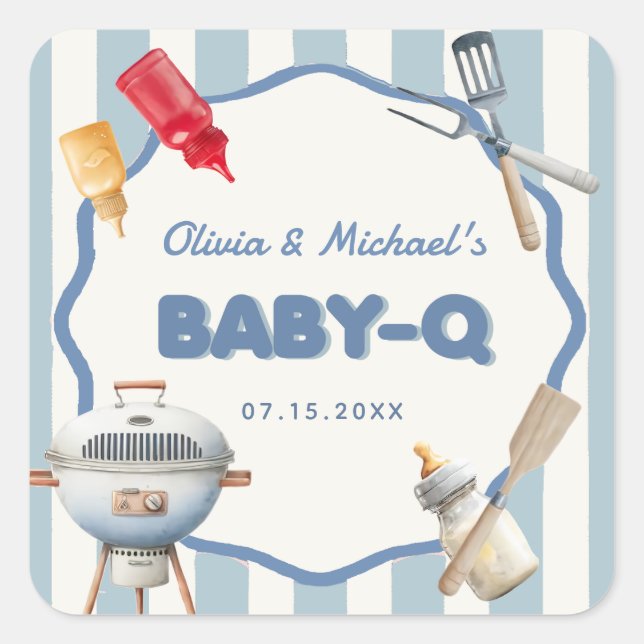 Sticker jardin BBQ Baby Q Baby shower (Devant)