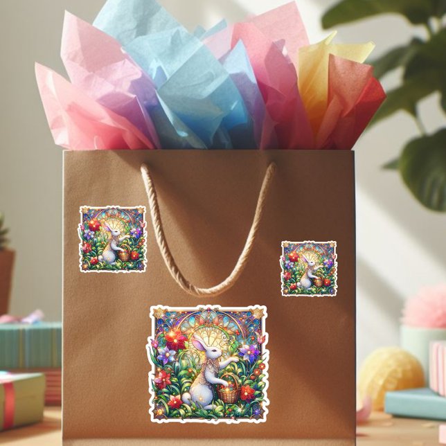 Sticker Jardin de Bunny Art Nouveau Vitrail Pâques (Créateur téléchargé)