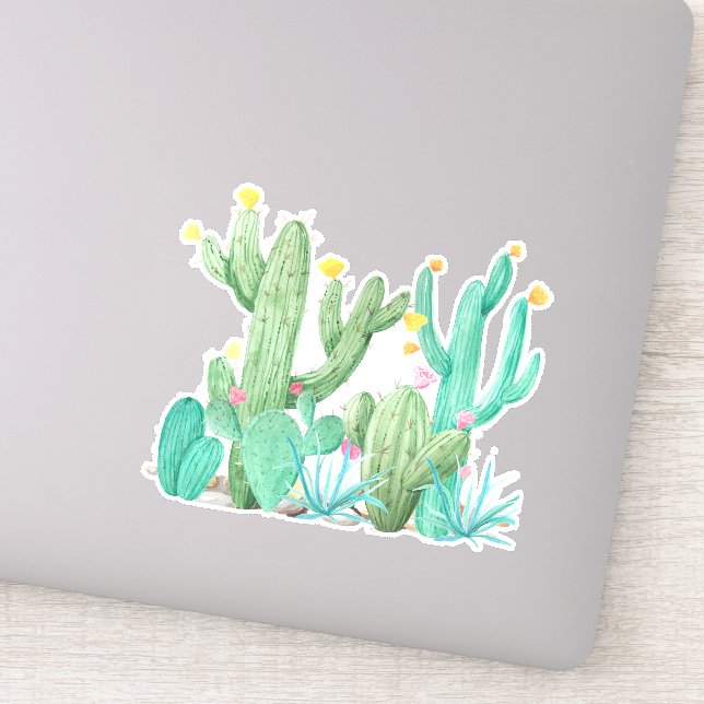 Sticker Jardin de cactus aquarelle désert du Sud-Ouest (Détail)