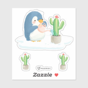 Sticker Jardin de pingouins d'hiver Planter Cactus