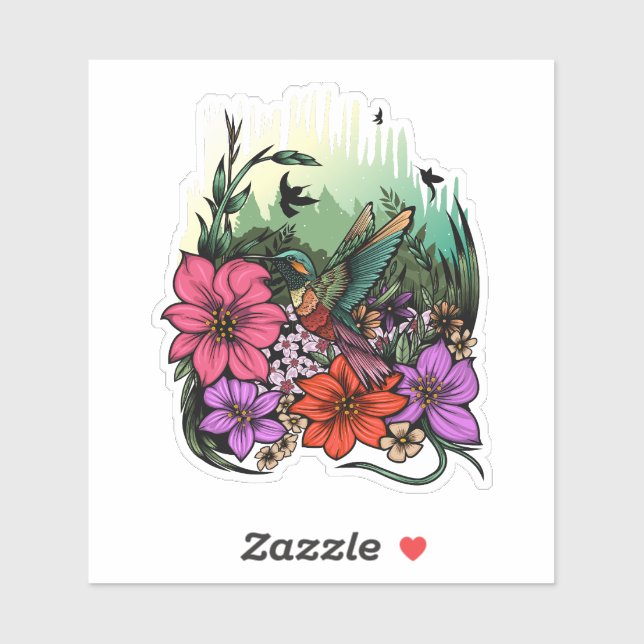 Sticker Jardin des colibris (Feuille)