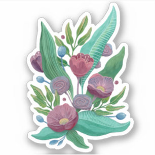 Sticker Jardin fleuri violet. Fleurs botaniques peintes