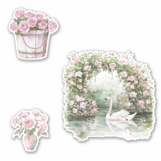 Sticker Jardin floral de roses roses (Devant)