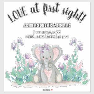 Sticker Jardin floral mignon Baby Elephant Girl Stats de n