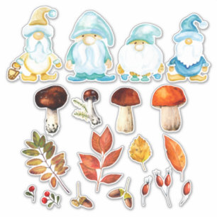 Sticker Jardin Gnome Forêt d'automne Feuilles Champignons