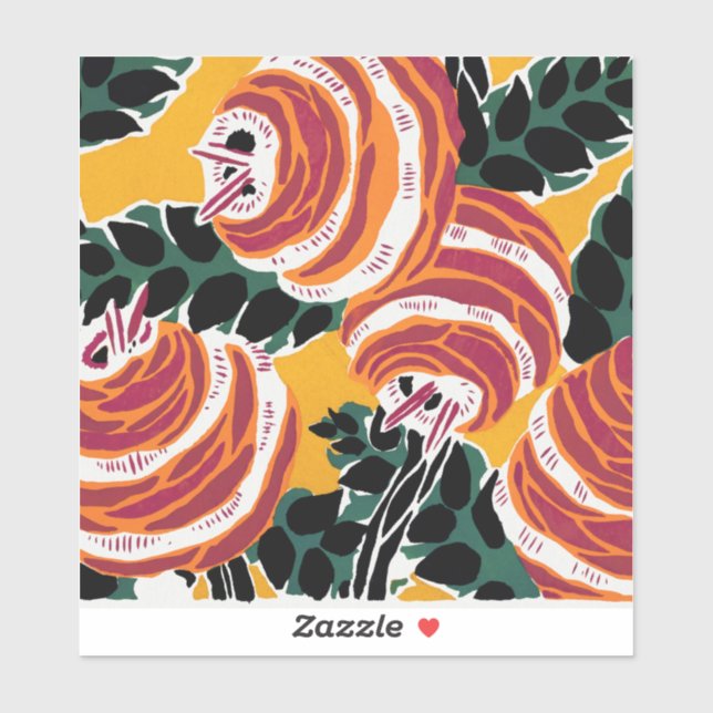 Sticker Jaune Moutarde & Décor Floral Art Déco Orange (Feuille)