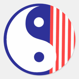 Sticker jaune rouge blanc et bleu Yin Yang