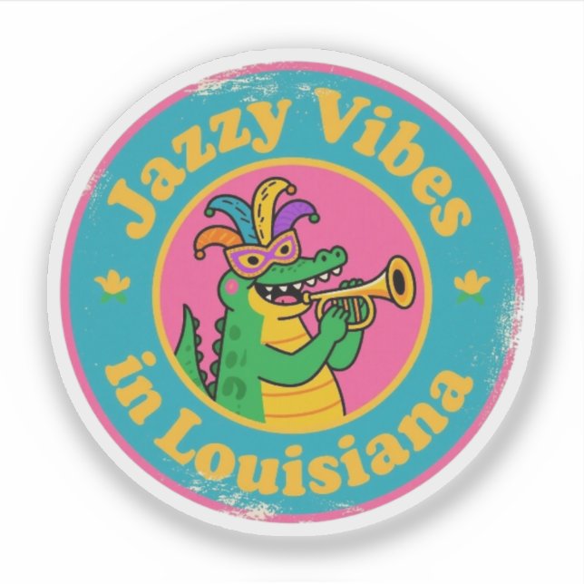 Sticker Jazzy Vibes_ Alligator Louisiane avec Mask Retro (Devant)