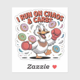 Sticker Je Cours Sur Chaos & Carbs - Drôle Drôle Duck Boxe