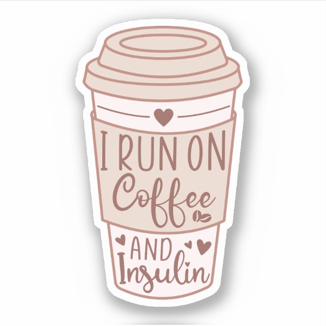 Sticker Je cours sur le café et l'insuline, diabète de typ (Devant)