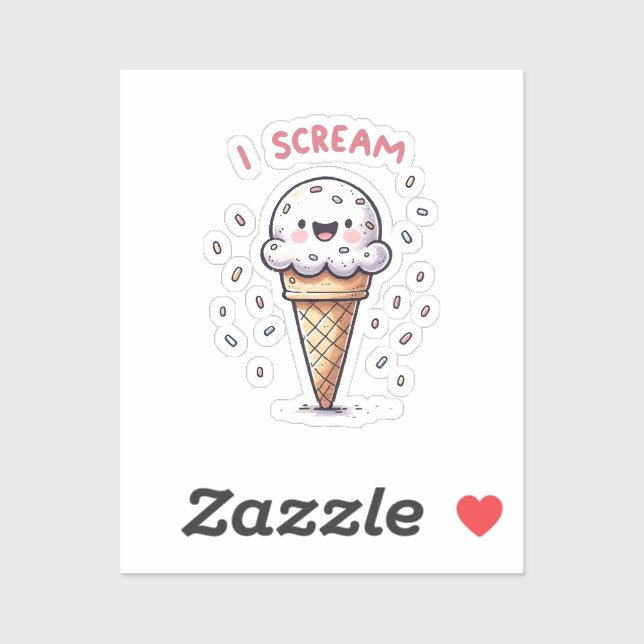 Sticker Je hurle un cône de crème glacée avec des arroses (Feuille)