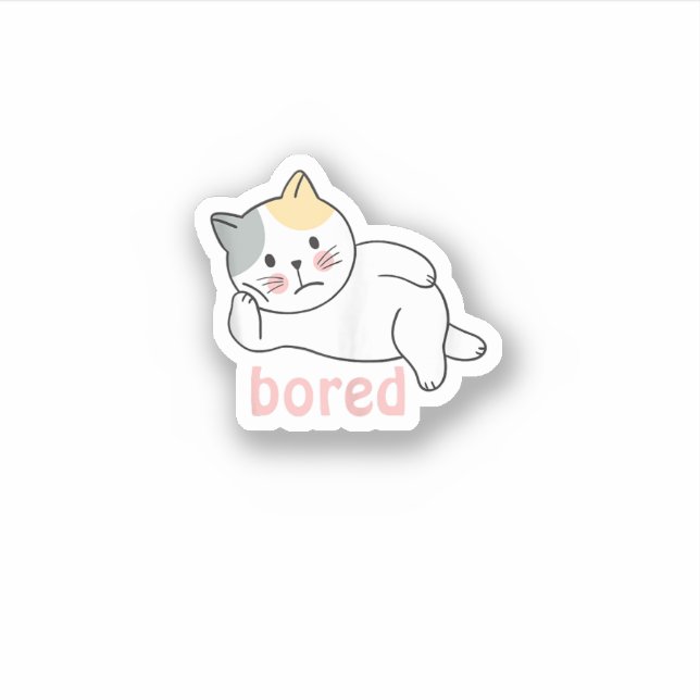 Sticker Je m'ennuie joli chat animal Kitty (Devant)