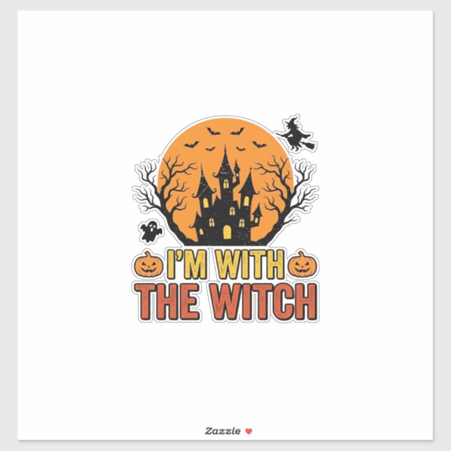 Sticker Je Suis Avec La Sorcière Design De Château Hallowe (Feuille)