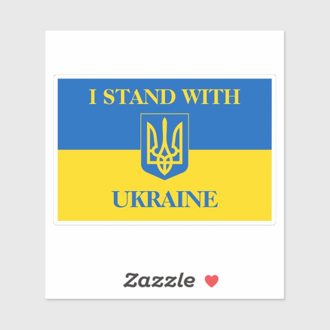 Sticker Je suis avec l'Ukraine. Drapeau ukrainien et Tride (Feuille)