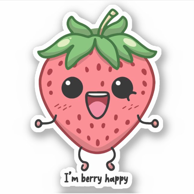 Sticker Je suis Berry Happy mignon saut de fraise kawaii (Devant)