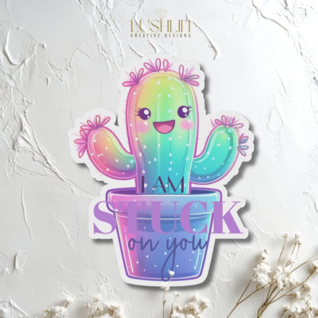 Sticker Je Suis Collé à Toi Cactus Mignon Design De Succul (Créateur téléchargé)
