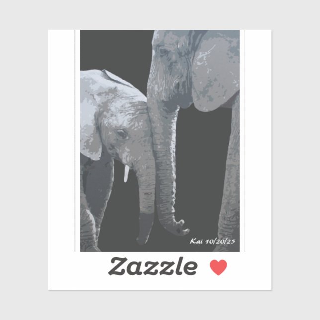 Sticker Je t'aime plus, éléphant œuvre d'art originale (Feuille)