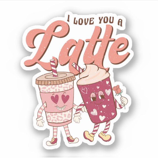 Sticker Je t'aime un latte rétro super Valentines (Devant)