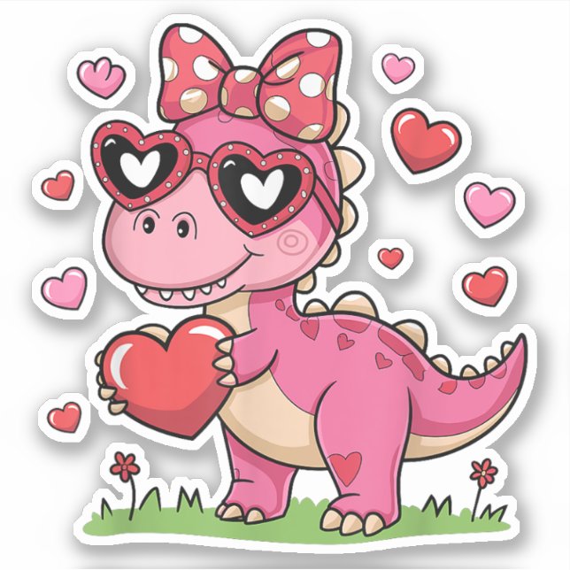 Sticker Je vole les coeurs Trex Dino Bow Saint-Valentin (Devant)
