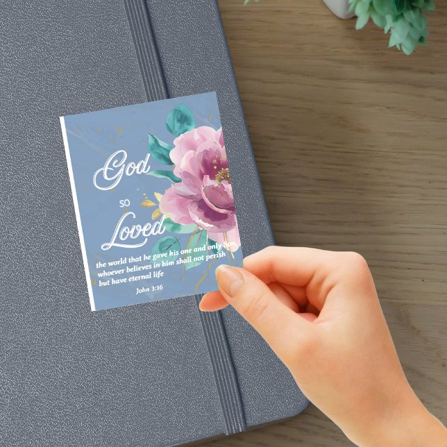 Sticker Jean 3:16 Dieu si aimé Blue Floral Bible Verse (Créateur téléchargé)