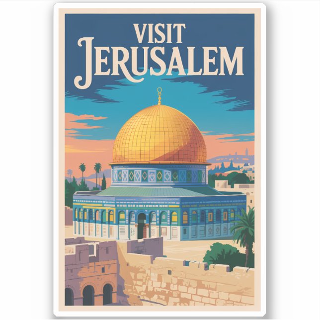 Sticker Jerusalem Israel Illustration Travel Art Vintage (Devant)
