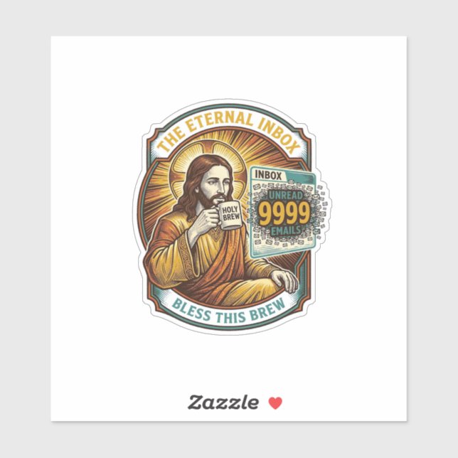 Sticker Jésus 9999 Emails Non Lus Boîte de Réception Zéro  (Feuille)