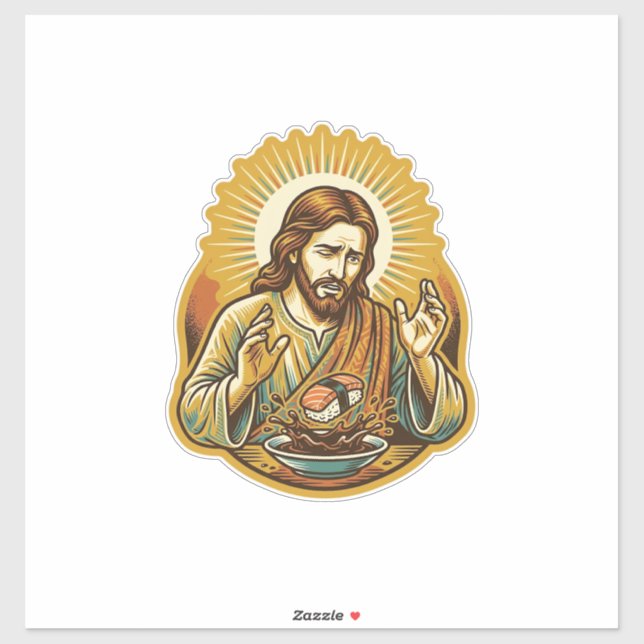 Sticker Jésus a laissé tomber des sushis dans une éclabous (Feuille)