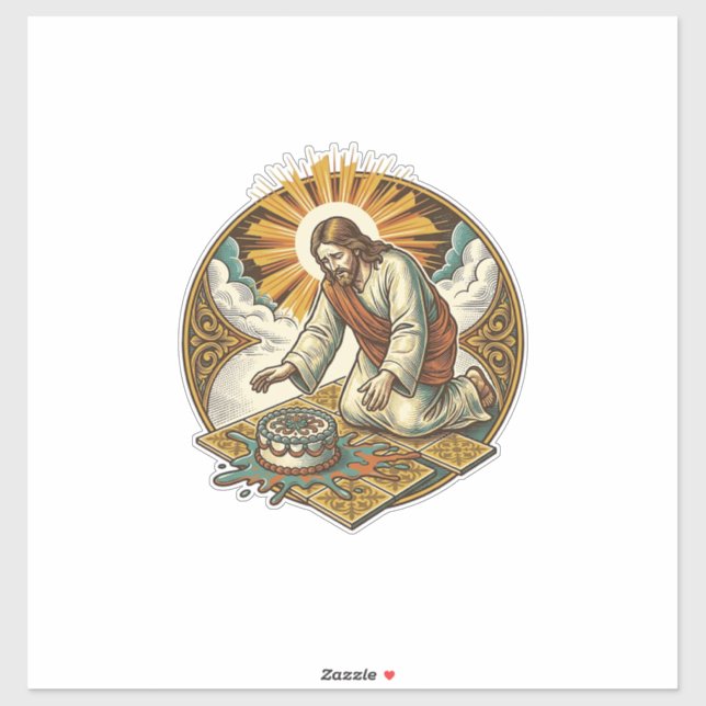Sticker Jésus a laissé tomber le gâteau d'anniversaire fac (Feuille)