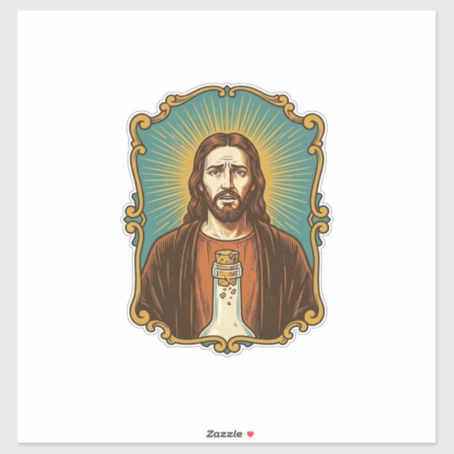 Sticker Jésus Bouchon de Vin Cassé Bouteille Sommelier Par (Feuille)