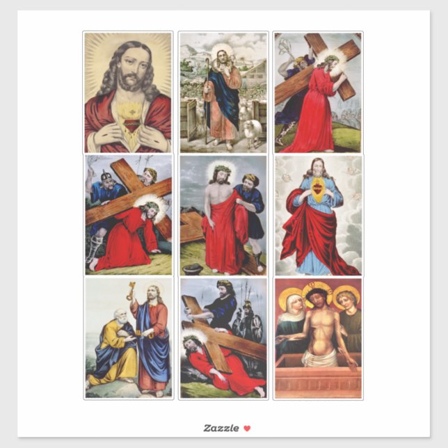 Sticker Jésus Christ Collage Sheet Art chrétien Religieux (Feuille)